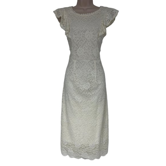 Size Large IVORY CREME LACE PENCIL DRESS Sheath Wedding‎ Bride Mother Groom - Picture 1 of 5